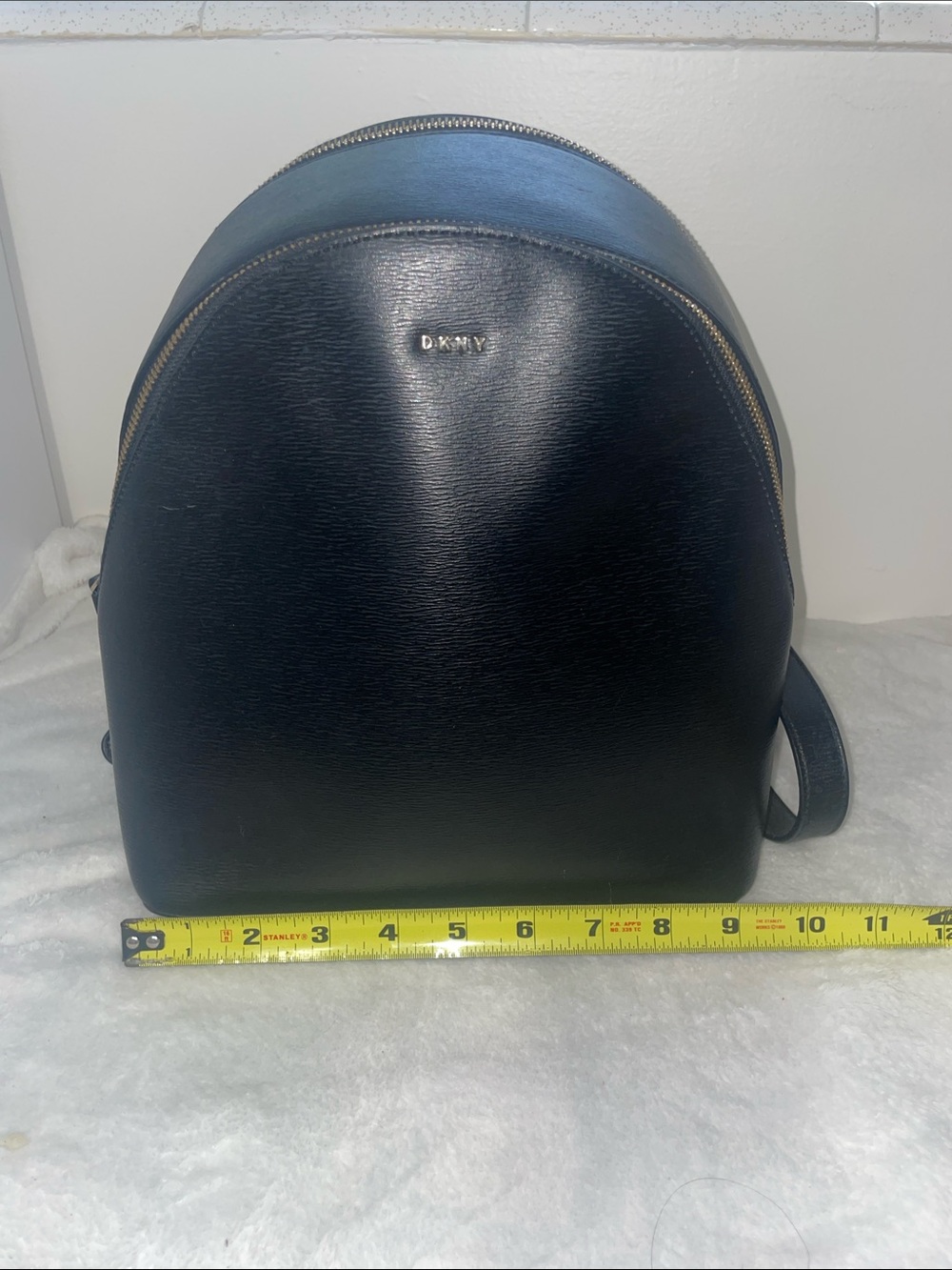 DKNY Black Saffiano Leather Backpack with Gold Hardware